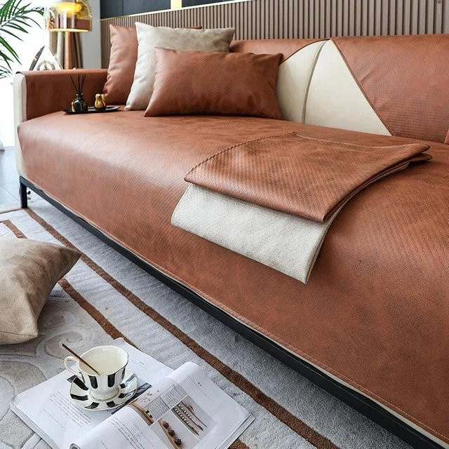 Yiran Furniture Wasserdichter Sofabezug für L-förmige Sofas in Braun, Rutschfeste Couchmatte aus Kunstleder für Haustiere und Kinder, Breite: 120 cm, Tiefe: 90 cm - Bild 1