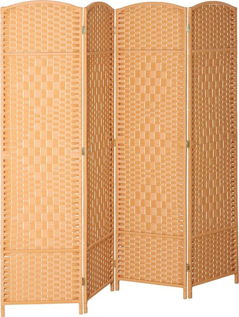 HOMCOM Paravent 4-teilig aus Kiefernholz mit Geflechtmuster in Braun, H x B: 180 x 180 cm - Bild 1