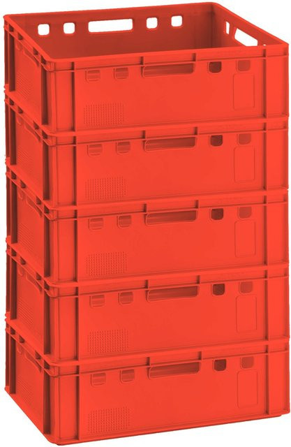 5er Set BURI Eurokiste E2 Fleischkiste aus HDPE in Rot, stapelbar - Bild 1