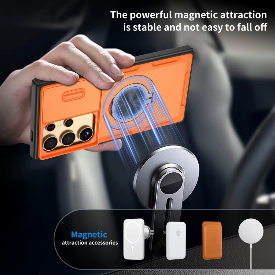 Magnetische Samsung Schutzhülle mit Schiebe-Kameraabdeckung und Ringständer in Orange - Bild 2