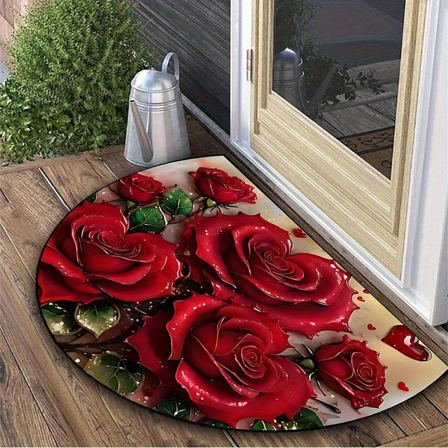 VIKAMA Valentinstagsteppich mit Halbmondrosen-Design in Rot, weiche Bodenmatte für Wohnzimmer und Schlafzimmer - Bild 1