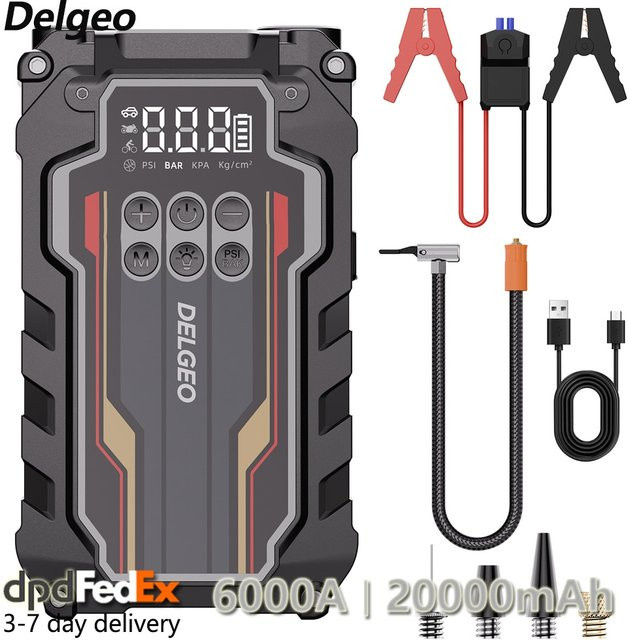 Delgeo 6000A Start Powerbank 20000mAh Starthilfe Auto-Booster in Schwarz für Benzin- und Dieselmotoren - Bild 1