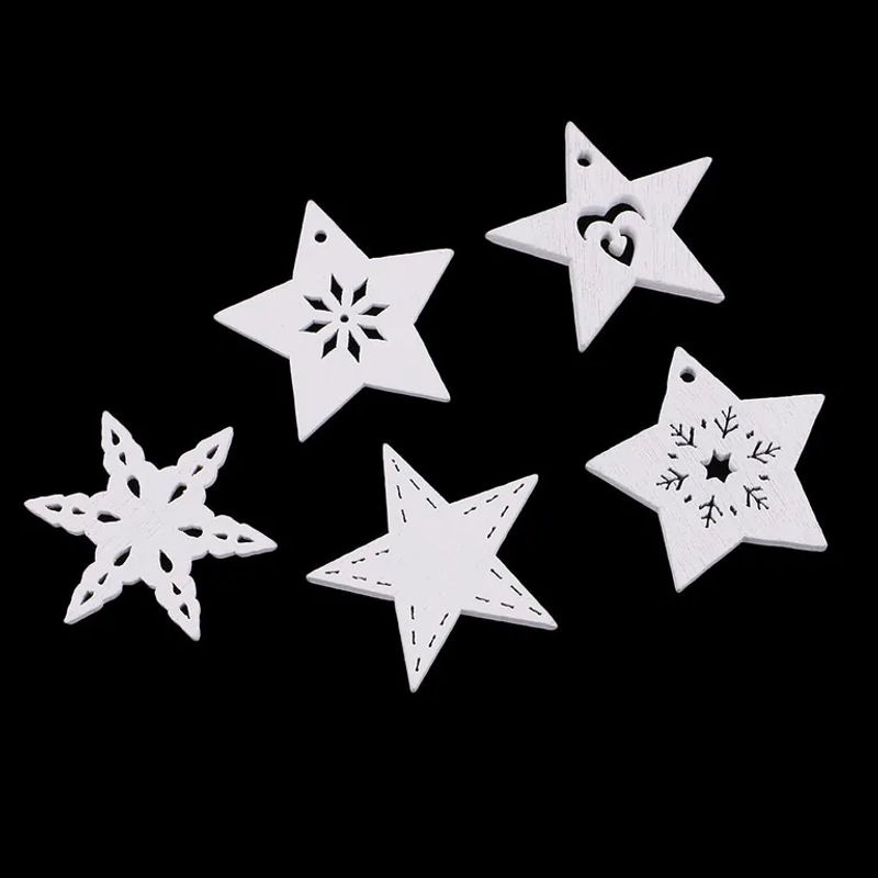 50 Stück weiße Schneeflocken aus Holz als Hängeornamente für Weihnachten, Hochzeit und Bastelarbeiten, Durchmesser: 3 cm - Bild 4