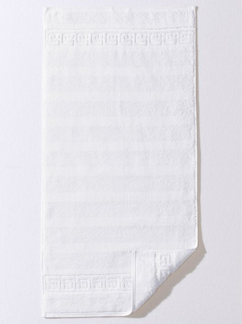 Cawö Handtuch Set aus 100% Baumwolle in Weiß gestreift mit Mäanderborte, 7-teilig aus Walkfrottier: Handtuch 50 x 100 cm, Duschtuch 80 x 160 cm, 2 Waschlappen 16 x 22 cm, 2 Gästetücher 30 x 50 cm, 2 Seiftücher 30 x 30 cm - Bild 1