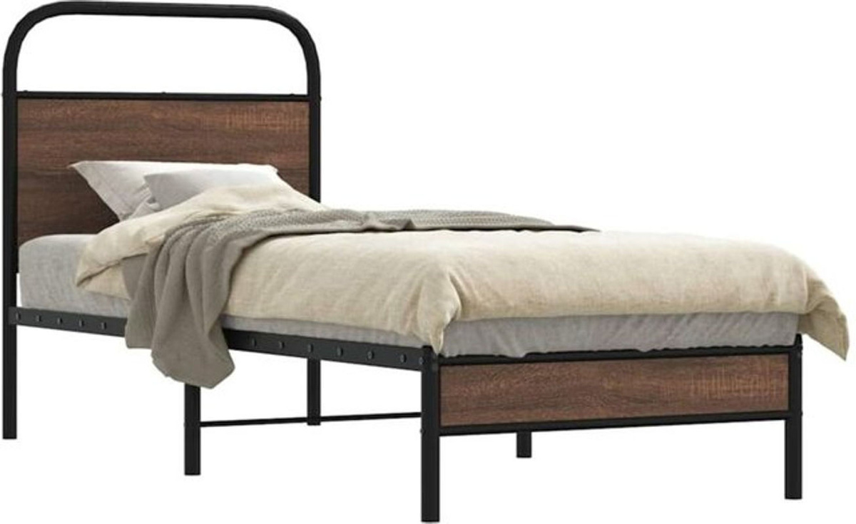 vidaxl Metallbett im Industrial Design aus Holz und Metall in Braun, B/T/H: 80 x 200 cm - Bild 1