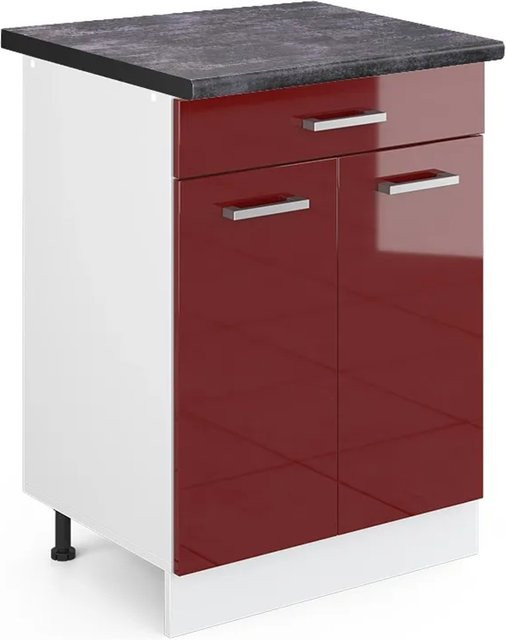 Vicco Küchenunterschrank R-Line in Bordeaux Hochglanz/Weiß mit Schublade und Türen, B/T/H: 60 x 60 x 81,6 cm - Bild 1