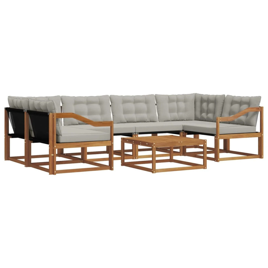 vidaXL Outdoor-Sofagarnitur 7-teilig aus massivem Akazienholz mit Textilene und Kissen in Grau und Natur - Bild 2