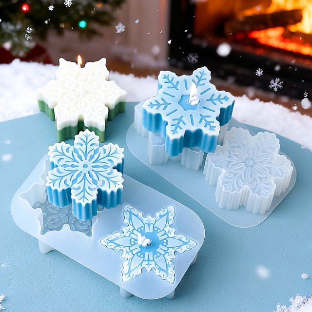 UDOCOOL Silikon Kerzenform Schneeflocke mit 2 Löchern für Duftkerzen, Gips und Epoxidharz-Handwerk - Bild 1