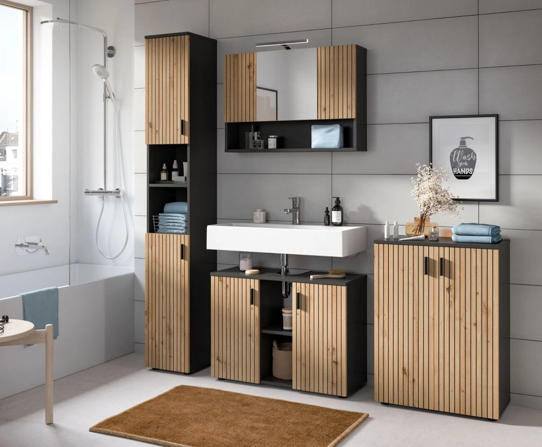 Inn.Furn Badezimmer Spiegelschrank Livia in Eiche und Grau mit LED-Beleuchtung, B/H: 80 x 55 cm - Bild 3