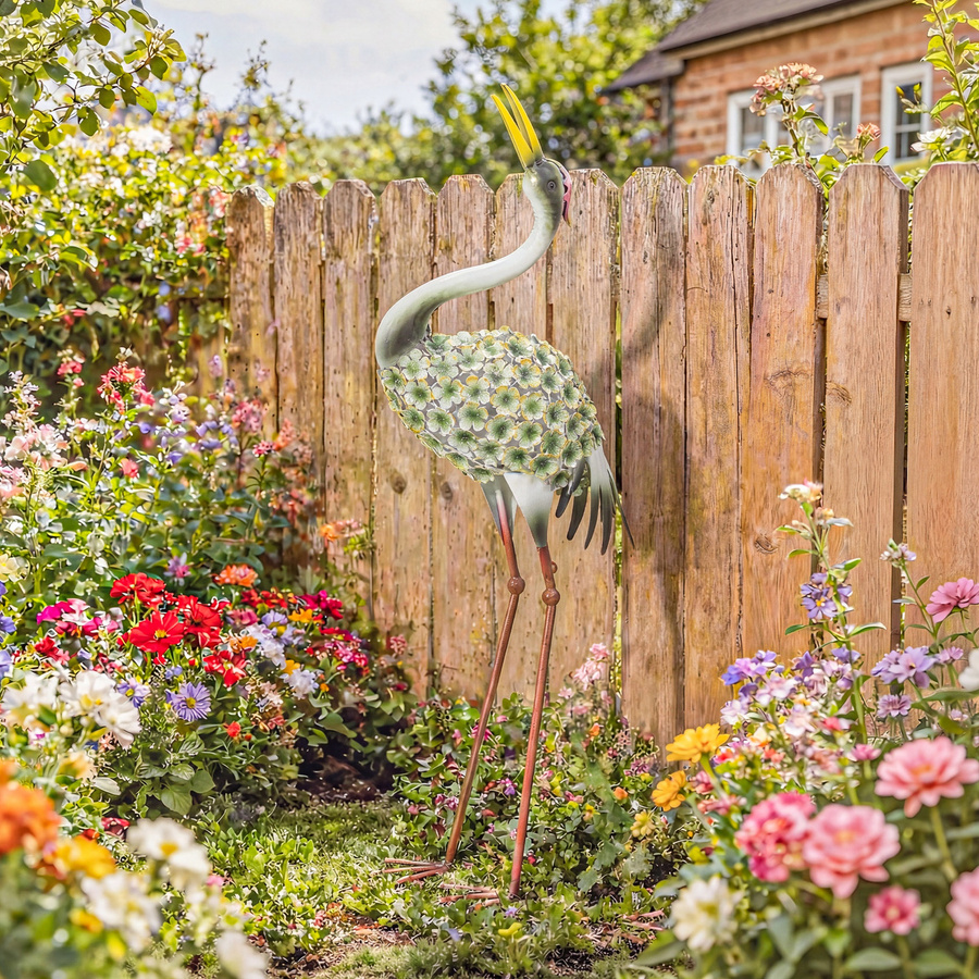 Outsunny Reiher-Skulptur aus Metall in Grün, Vogelstatue für Garten, Teich und Terrasse, Höhe: 71 cm - Bild 2