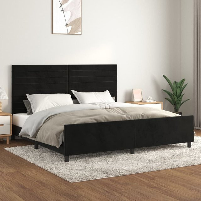vidaXL Bettgestell mit Kopfteil aus Samt in Schwarz, B/T: 200 x 200 cm - Bild 3