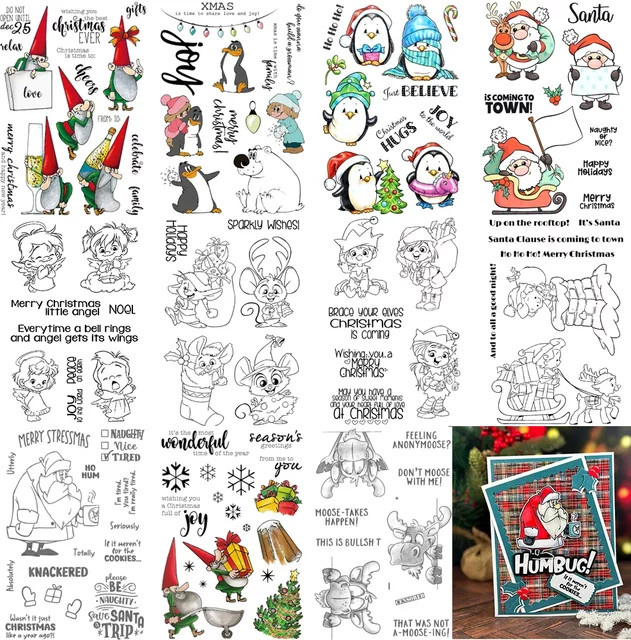 Transparente Stempel und Stanzformen mit Weihnachtszwergen und Winterpinguinen für DIY Scrapbooking, Fotoalben und Bastelarbeiten - Bild 1