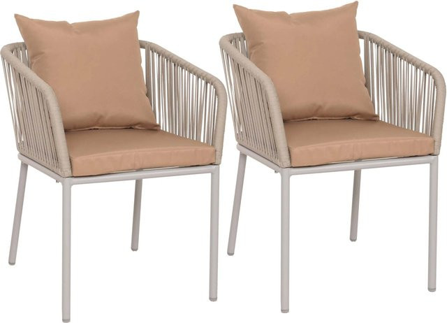 PROREGAL Gartenstuhl 2er-Set aus Aluminium mit Seilgeflecht in Grau und Taupe Kissen, B/T/H: 75 x 55 x 55 cm, Sitzhöhe: 48 cm - Bild 1