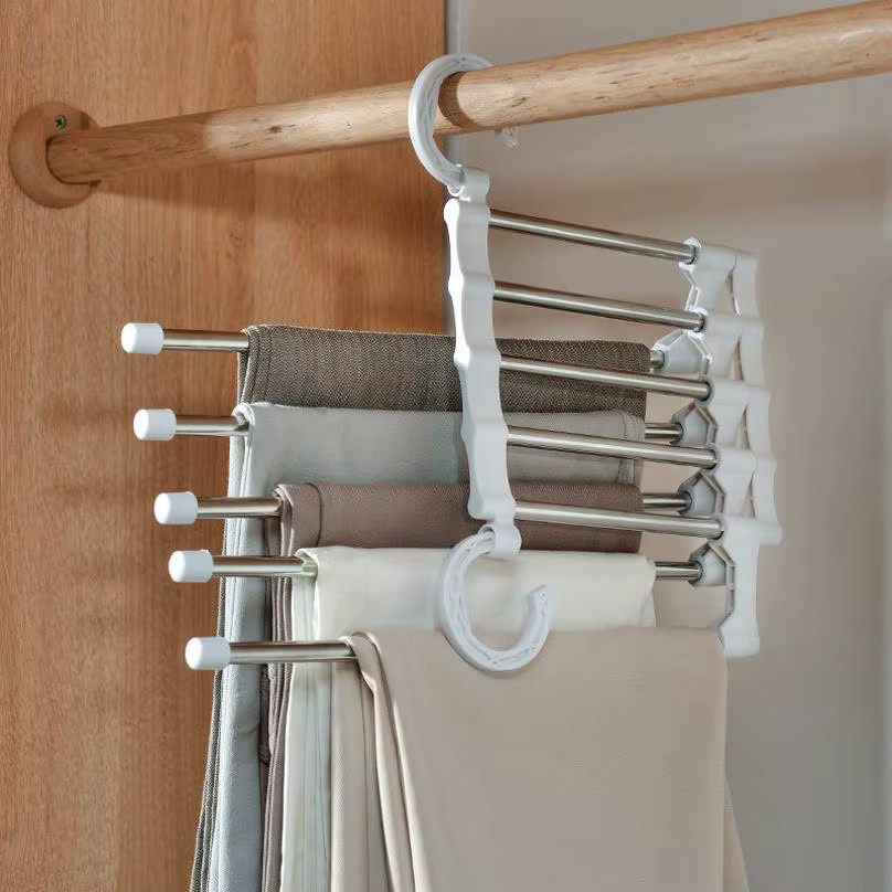 5-in-1 Magischer Hosenständer-Kleiderbügel aus Edelstahl in Schwarz, zusammenklappbarer Schrank-Organizer für Hosen und Krawatten - Bild 2