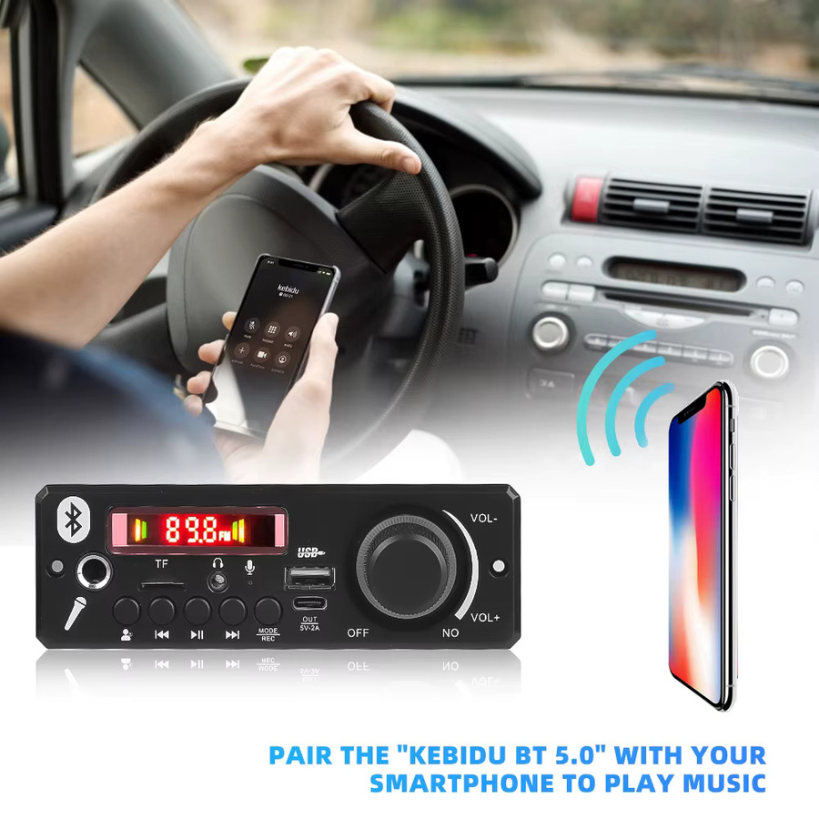 Kebidu Bluetooth MP3 Decoder Board mit 160W Verstärker, USB, TF, FM Radio und Freisprecheinrichtung für Auto Audio, Rot - Bild 5