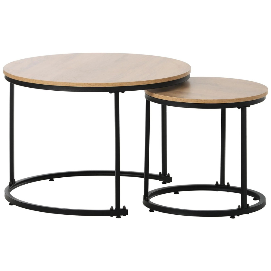 okwish 2er-Set Couchtisch Rund im Marmormuster Braun mit geschachtelten Beistelltischen für dein Wohnzimmer, Durchmesser: 71 cm - Bild 2