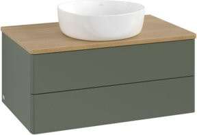 V&B Waschtischunterschrank Antao ohne Frontstruktur in Eiche Honig und Grau lackiert, B/T/H: 80 x 36 x 50 cm - Bild 1