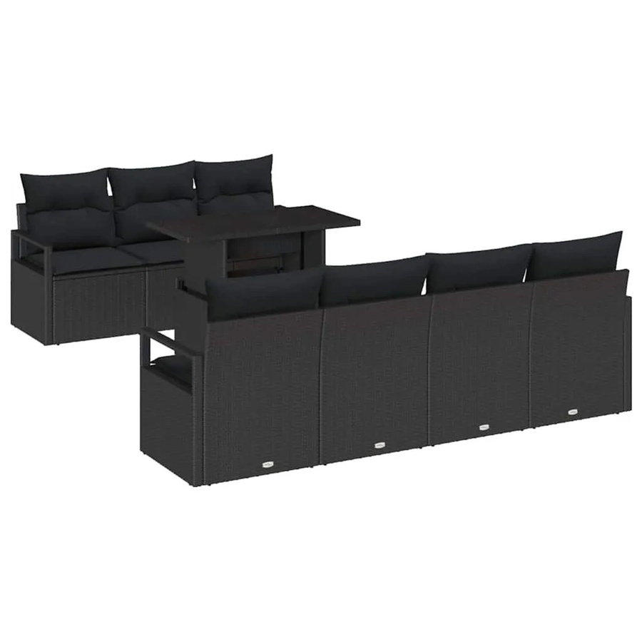 vidaXL Gartensofa-Set aus Poly-Rattan in Schwarz mit 8 Teilen, inklusive Kissen und integriertem Stauraum - Bild 2