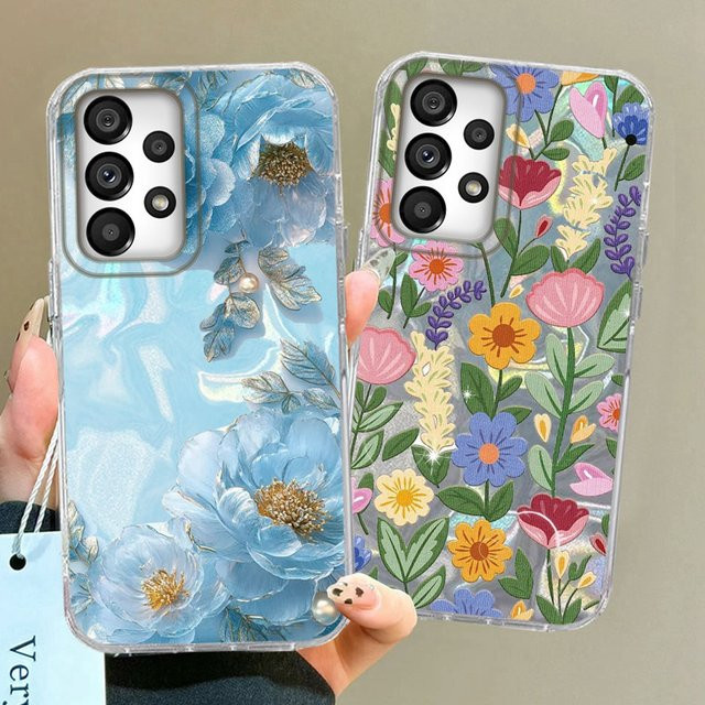 Luxus Handytasche mit blauem Rosenmuster für Samsung Galaxy A-Serie (A12 bis A57) in Blau - Bild 1