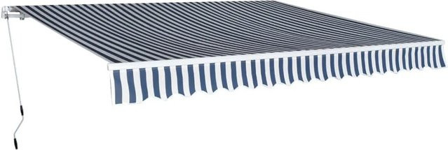 vidaXL Gelenkarmmarkise mit Handkurbel aus Aluminium und Polyester, Blau-Weiß gestreift, Breite: 400 cm, Tiefe: 300 cm - Bild 1
