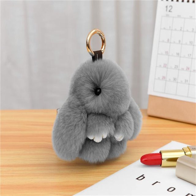 Linyi toy Schlüsselanhänger, Echter Pelz Pompon, Kaninchen, Beige, Damen, Mädchen - Bild 1