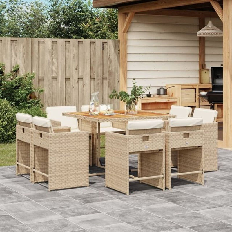 9-teilige Garten-Essgruppe aus Poly-Rattan mit Kissen in Beige von vidaxl - Bild 1