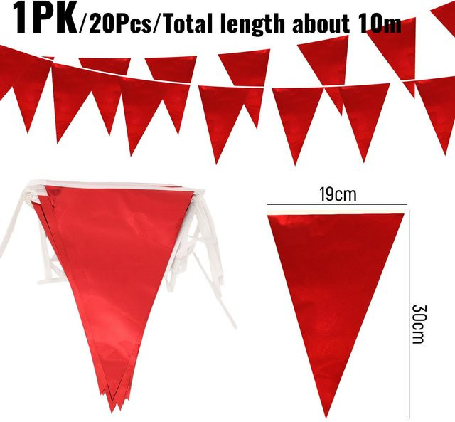 Wasserdichte rote Dreiecksfahnen aus PE für Party, Hochzeit oder Baustellensicherung, 2er-Pack, 20 m Gesamtlänge - Bild 1