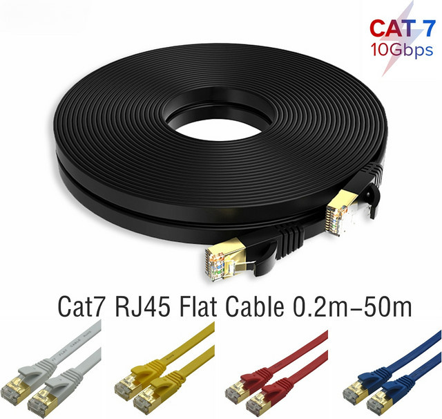 BSN Cat7 Ethernet-Kabel SSTP Flachkabel RJ45 LAN Patchkabel Schwarz - Bild 1