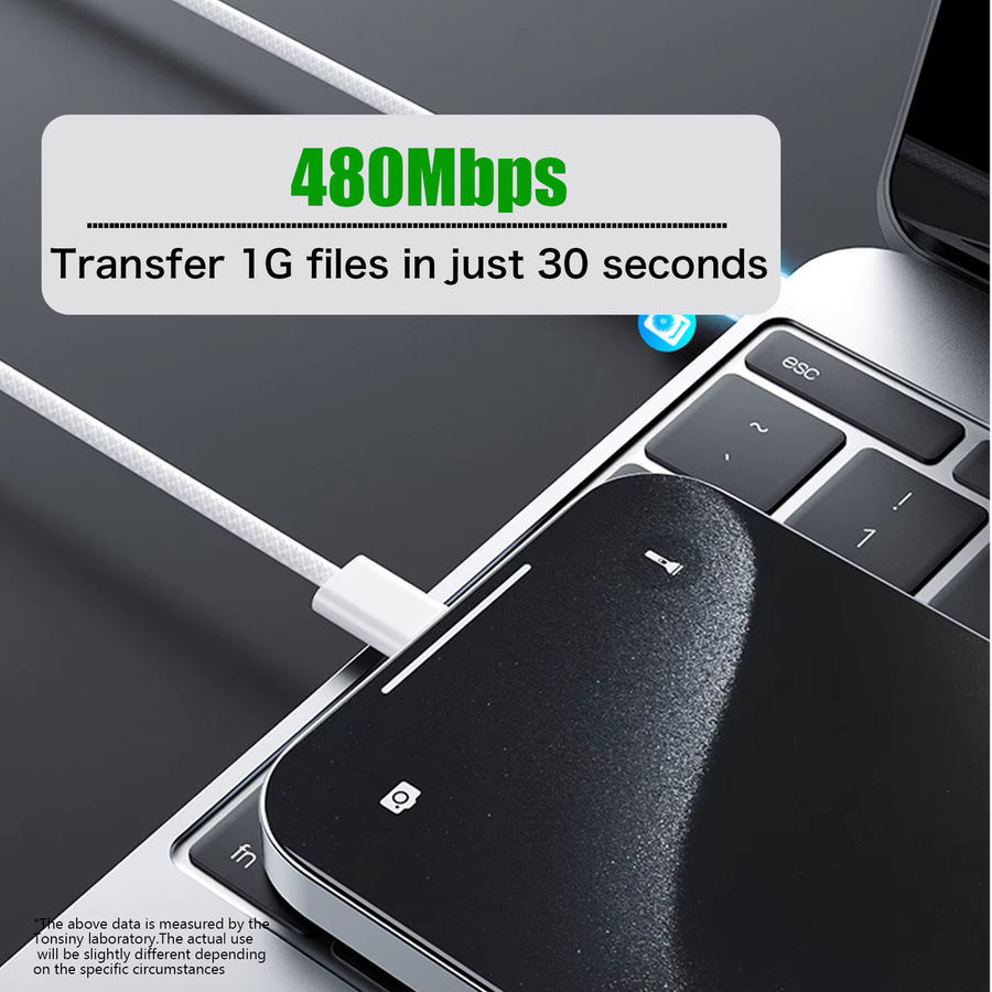 Tonsiny USB-C-Kabel mit 60 W Ladeleistung in Weiß für Apple iPhone, Samsung, Honor, Xiaomi und Google - Bild 3