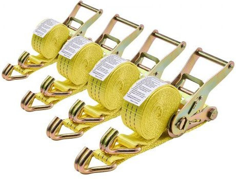 VEVOR Spanngurte 4er-Pack Gelb mit Doppel-J-Haken und Ratschenmechanismus, Bruchlast 3000 kg, Breite: 38,1 mm, Länge: 3048 mm - Bild 1
