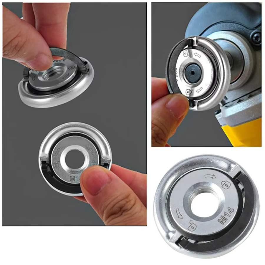 Power Chuck Quick Release Set für Winkelschleifer M14 und M10, Selbstverriegelnde Spannplatte mit Flanschmutter, Farbe: Silber - Bild 1