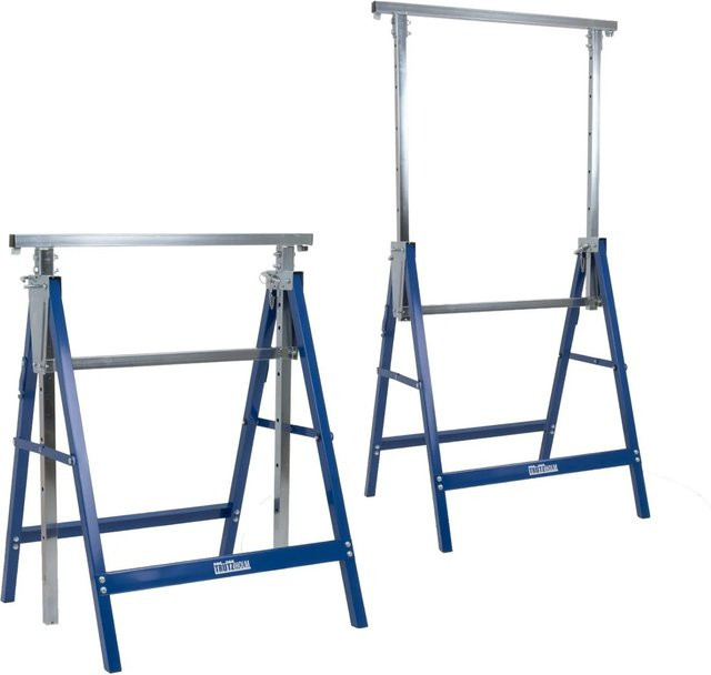 TRUTZHOLM 2er Set Arbeitsböcke aus verzinktem Stahl, 7-fach höhenverstellbar bis 400 kg, Blau - Bild 1