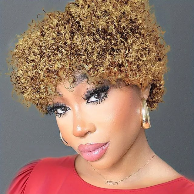 OYM HAIR Afro-Perücke, blonde Pixie-Perücke mit Pony, Damen - Bild 1