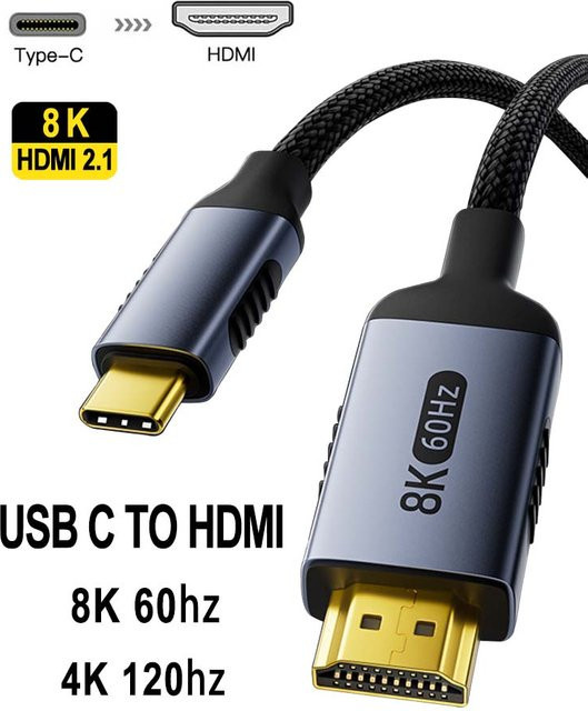 FDBOY USB C auf HDMI 2.1 Kabel in Rot für 8K@60Hz und 4K@120Hz, kompatibel mit Thunderbolt 3/4, Laptop und TV - Bild 1