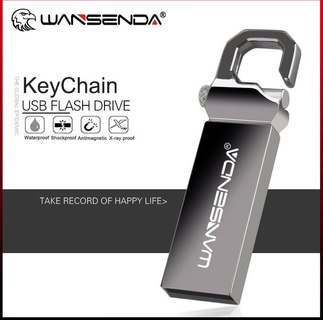 WANSENDA Wasserdichter USB-Flash-Laufwerk aus Metall in Grau, tragbarer USB 2.0 Speicherstick - Bild 1