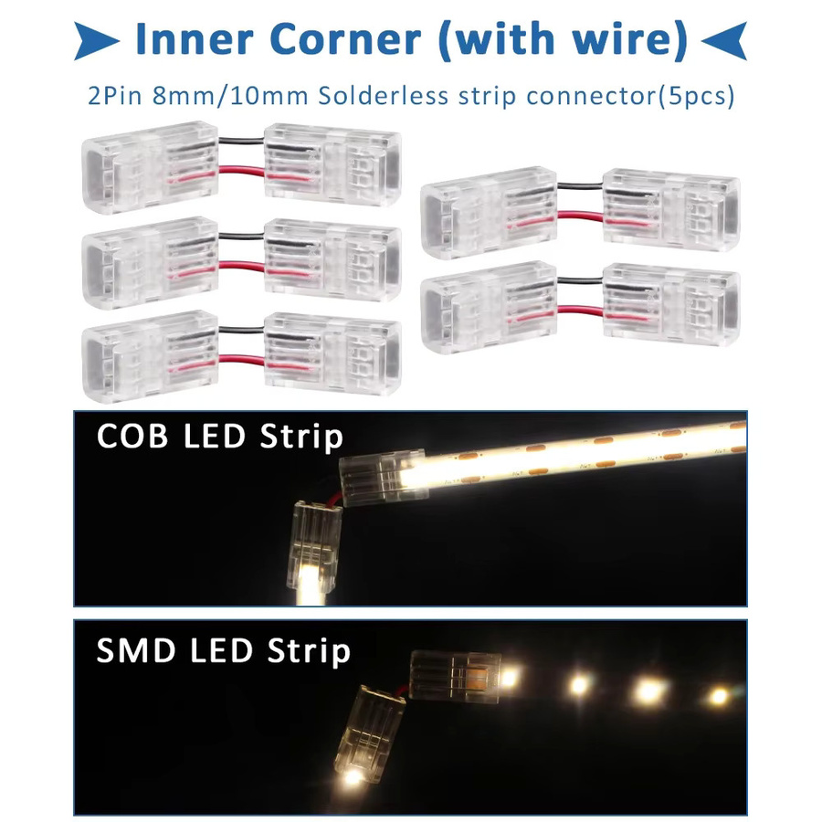 MJJC 2-polige LED-Streifen-Anschlussleiste für 8 mm und 10 mm LED-Streifen, transparente Anschlussklemme für 5050 2835 SMD COB Bandlampen - Bild 2