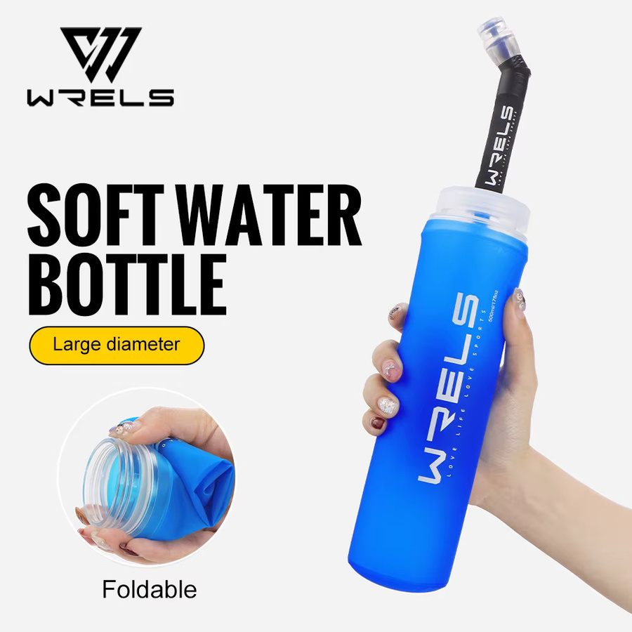 WRELS Faltbare Wasserflasche aus BPA-freiem TPU mit Strohhalm, auslaufsicher, Blau, Unisex - Bild 2