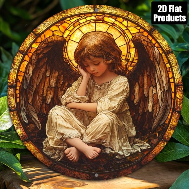 CIFBUY Engelsflügel Rundes Metallschild in Multicolour, Rustikale Wandkunst für Zuhause, Bar oder Büro, Durchmesser: 20,32 cm - Bild 1