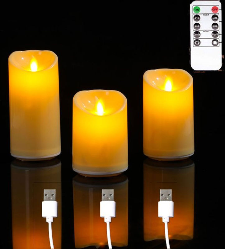 Zabicat LED-Stumpenkerzen mit Fernbedienung und Flackereffekt, USB-aufladbare elektrische Kerzen in Weiß, Höhe: 10 cm, 12,5 cm oder 15 cm - Bild 1