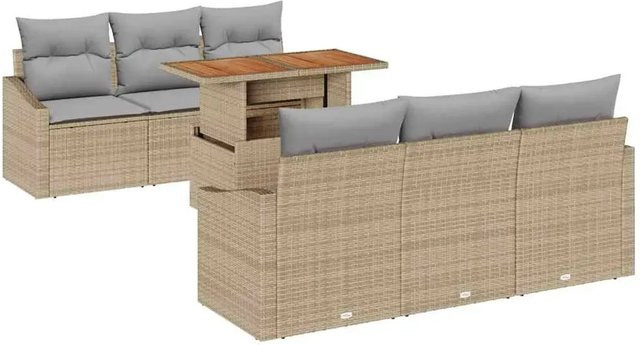 vidaXL Garten-Sofa-Set aus Poly-Rattan in Beige, 7-teiliges L-Shape Lounge-Set mit 3-Sitzer-Sofa, Sesseln, Couchtisch und integriertem Stauraum für Terrasse und Balkon - Bild 1