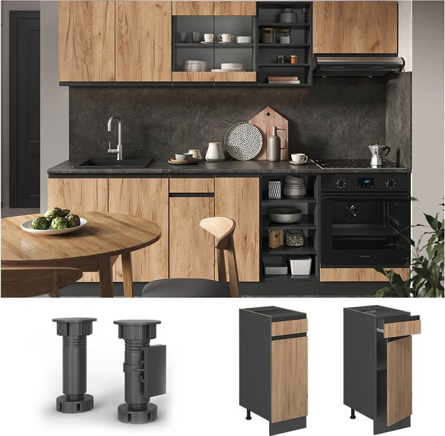 Vicco Küchenunterschrank R-Line J-Shape in Anthrazit und Eiche mit 30 cm Breite - Bild 1