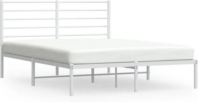 vidaXL Bettgestell aus Metall mit Kopfteil in Weiß, B/T/H: 140 x 200 x 90 cm - Bild 1