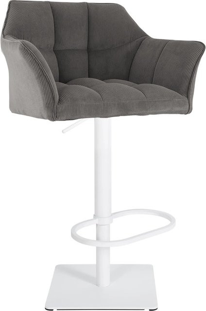 DELUKE Barhocker SIHAR mit Lehne aus Cord in Taupe Weiß, B/T/H: 64 x 45 x 88 cm - Bild 1
