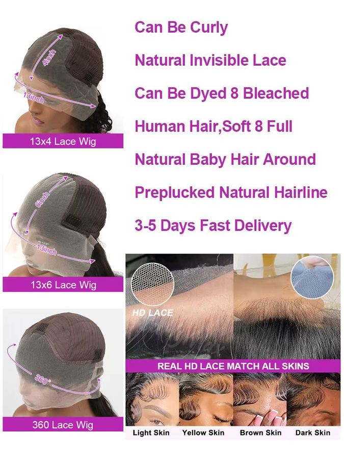 HJ WEAVE BEAUTY Deep Wave Lace Front Perücke, 40-50 Zoll, Brasilianisches Echthaar, Schwarz, Damen - Bild 7