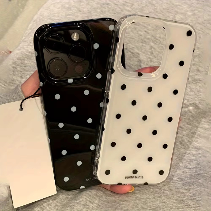 Fashion Ins Handyhülle mit Punktemuster in Schwarz Weiß für iPhone 17 16 15 14 13 12 11 Pro Max und weitere Modelle mit Federstruktur Rückseite - Bild 1