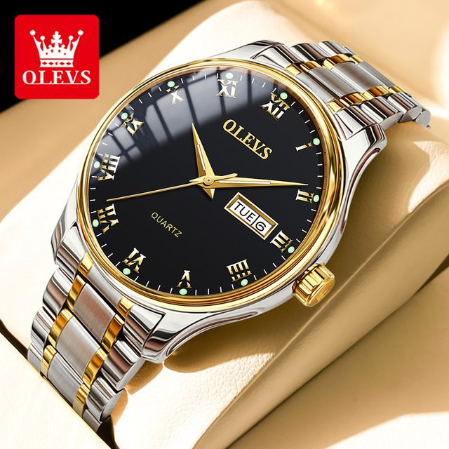 OLEVS Armbanduhr Quarz, Edelstahl, Bicolor, Schwarz, Herren - Bild 1