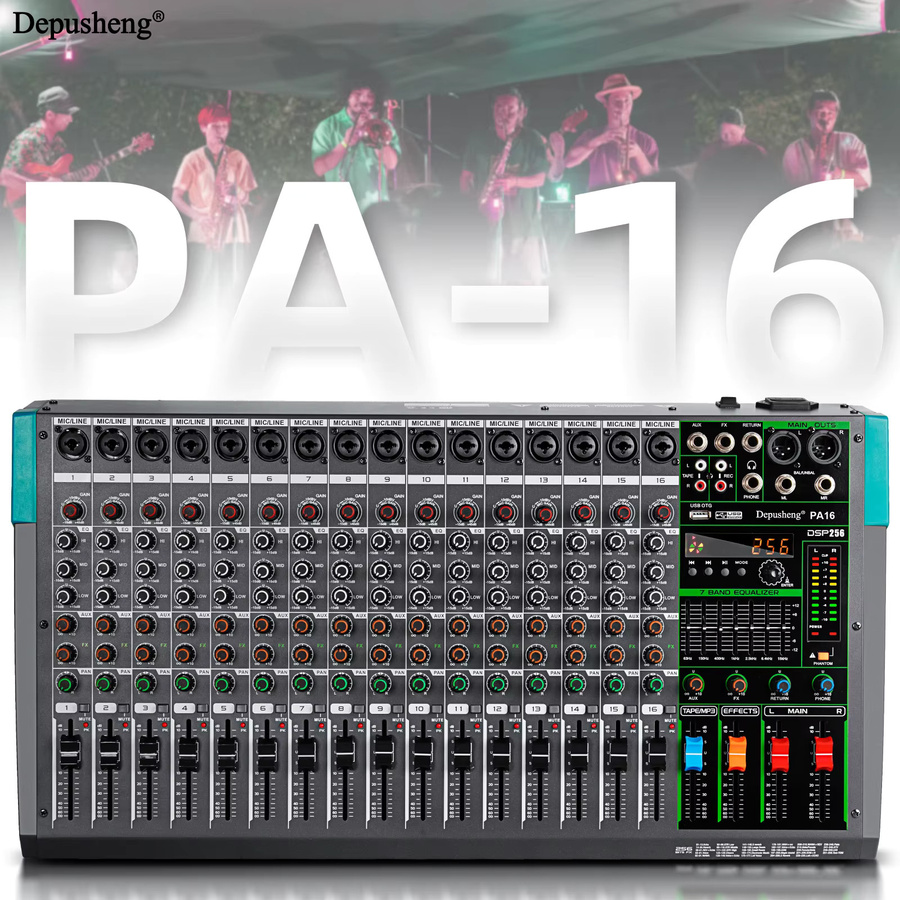 Depusheng Audio-Soundmixer DJ-Konsole mit USB, 48V Phantomspeisung und 256 DSP-Effekten in Schwarz - Bild 2