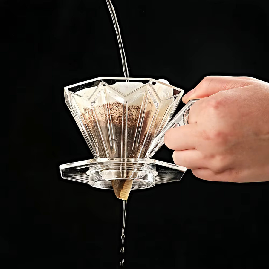 WUWANLI Diamant Kaffee Filter Tasse aus Glas in Grün Transparent mit geometrischem Design für professionelle Extraktion - Bild 3