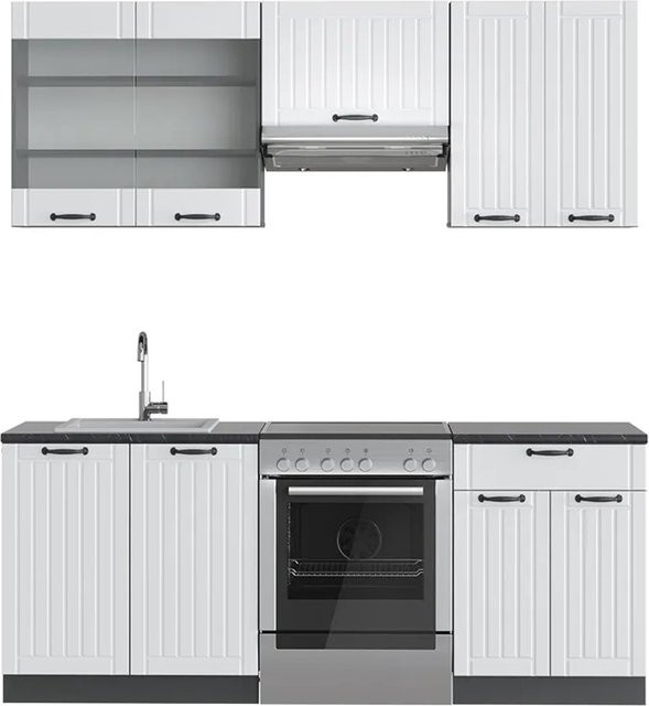 Vicco Fame-Line Küchenzeile im Landhausstil in Weiß und Anthrazit, Breite: 200 cm - Bild 1