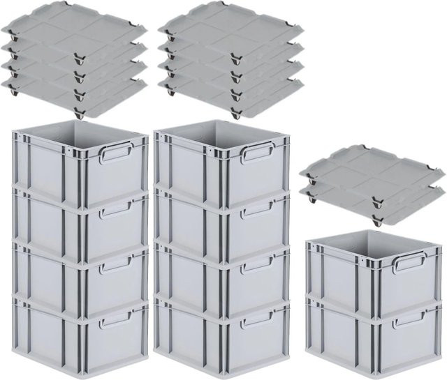 PROREGAL SparSet 10x Eurobox NextGen Grip mit Auflagedeckel und 4 schwarzen Schiebeschnappverschlüssen, Grau, H x B x T: 22 x 30 x 40 cm - Bild 1